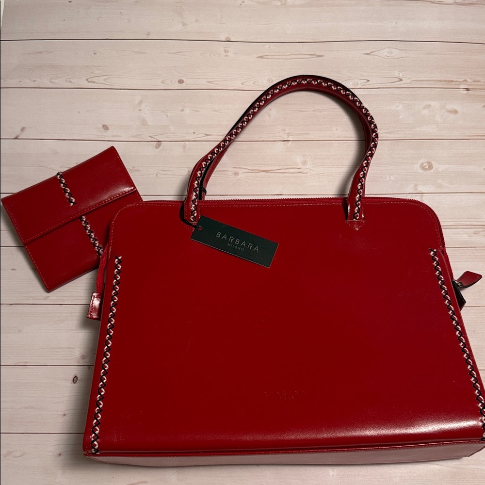 Barbara Milano Red Women's Handbag and Wallet Set-NWT